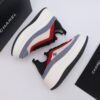 Blue, Red & Beige Suede Platform Chunky Sneakers