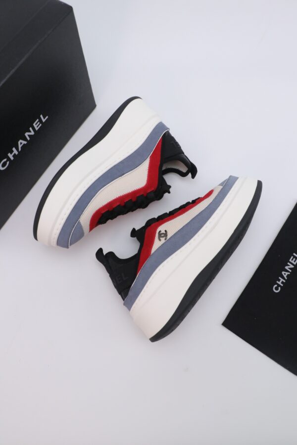 Blue, Red & Beige Suede Platform Chunky Sneakers