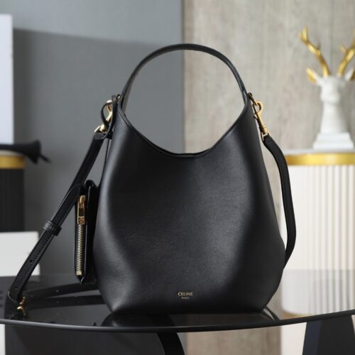 Hobo Small Shoulder Bag – Black Natural Calfskin