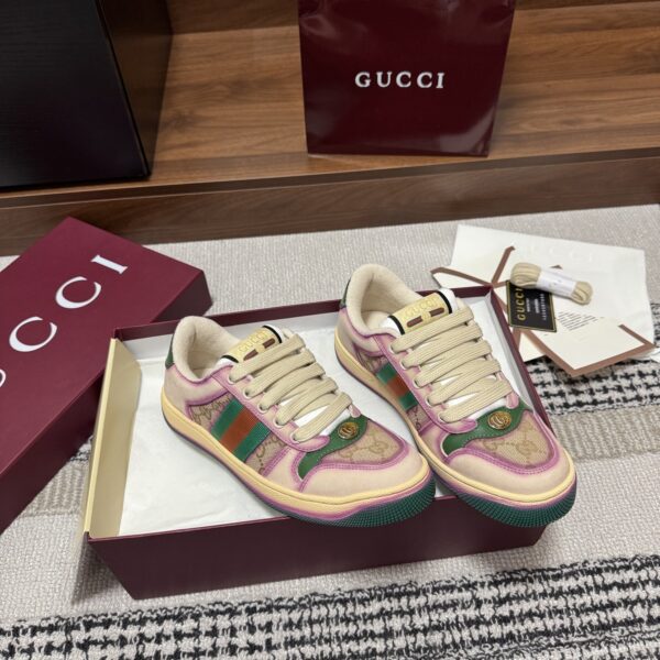 sy_no_D93030CE6CB268ADA3D82412332804EE_0 Gucci Screener GG Canvas & Beige Suede Sneaker with Pink Wash Accent