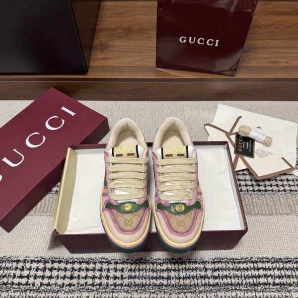 sy_no_D93030CE6CB268ADA3D82412332804EE_1 Gucci Screener GG Canvas & Beige Suede Sneaker with Pink Wash Accent