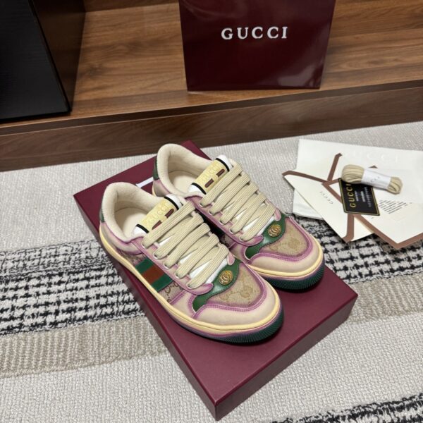 sy_no_D93030CE6CB268ADA3D82412332804EE_2 Gucci Screener GG Canvas & Beige Suede Sneaker with Pink Wash Accent