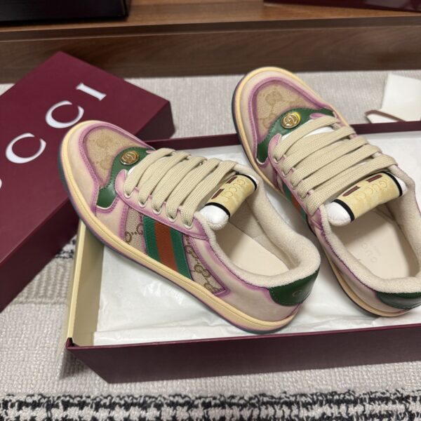 sy_no_D93030CE6CB268ADA3D82412332804EE_3 Gucci Screener GG Canvas & Beige Suede Sneaker with Pink Wash Accent