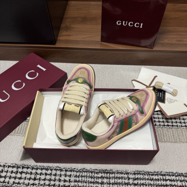sy_no_D93030CE6CB268ADA3D82412332804EE_5 Gucci Screener GG Canvas & Beige Suede Sneaker with Pink Wash Accent