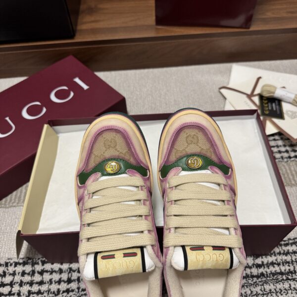 sy_no_D93030CE6CB268ADA3D82412332804EE_7 Gucci Screener GG Canvas & Beige Suede Sneaker with Pink Wash Accent