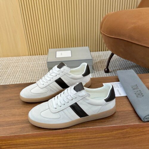 Cream & Dark Brown Retro Low-Top Sneakers