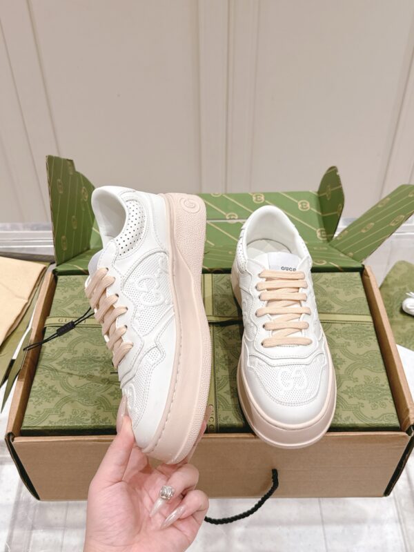 Gucci GG Embossed Leather Platform Sneaker – White / Peach Pink