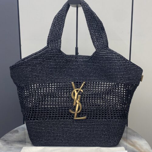 YSL Small Icare Woven Tote – Black & Gold
