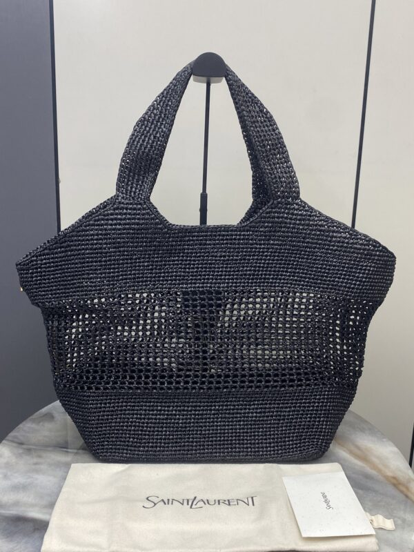 sy_no_DA0D74B2968D6EE78D6D886789893470_1 YSL Small Icare Woven Tote – Black & Gold
