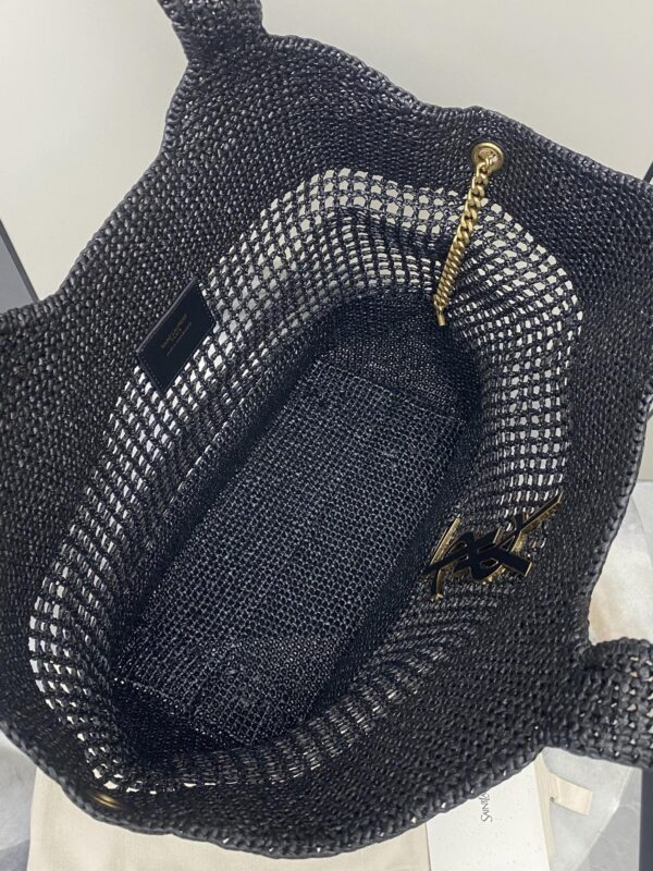 sy_no_DA0D74B2968D6EE78D6D886789893470_5 YSL Small Icare Woven Tote – Black & Gold