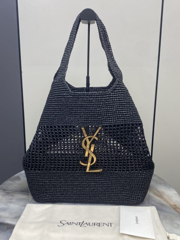 sy_no_DA0D74B2968D6EE78D6D886789893470_8 YSL Small Icare Woven Tote – Black & Gold