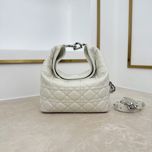 Toujours Hobo Mini Bag – White Lambskin with Silver-Tone Hardware