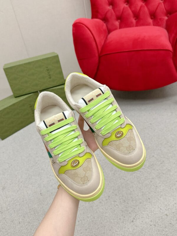 sy_no_DC1DD545DF32546B50FCCAE891FB394A_3 Gucci Screener Beige GG Canvas & Suede Sneaker with Neon Green Accents