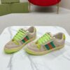 sy_no_DC1DD545DF32546B50FCCAE891FB394A_4 Gucci Screener Beige GG Canvas & Suede Sneaker with Neon Green Accents
