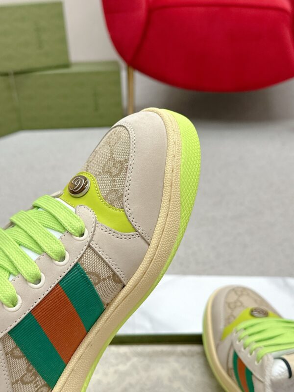 sy_no_DC1DD545DF32546B50FCCAE891FB394A_7 Gucci Screener Beige GG Canvas & Suede Sneaker with Neon Green Accents