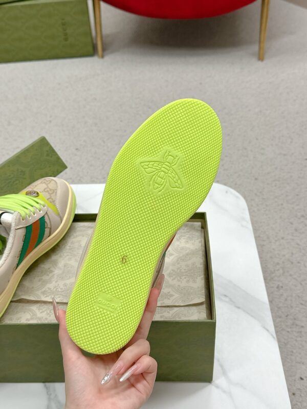 sy_no_DC1DD545DF32546B50FCCAE891FB394A_8 Gucci Screener Beige GG Canvas & Suede Sneaker with Neon Green Accents