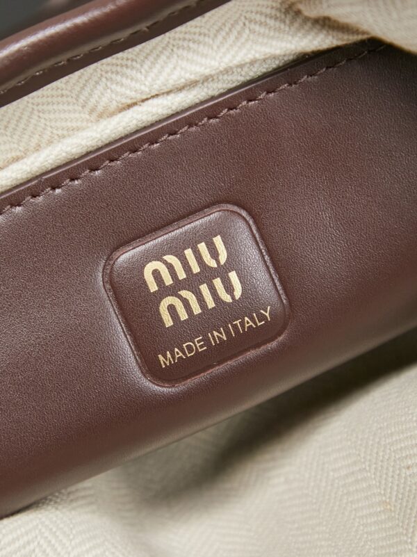 sy_no_DCAA339681ED9A31CFB625E1096E1D56_5 Miu Miu Spring/Summer Mixed-Material Mini Tote Bag – Briarwood color.