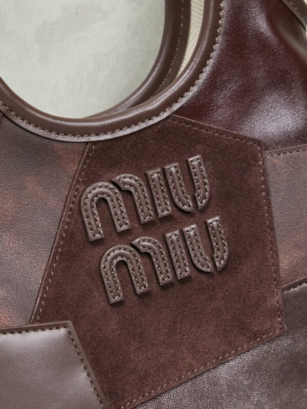sy_no_DCAA339681ED9A31CFB625E1096E1D56_6 Miu Miu Spring/Summer Mixed-Material Mini Tote Bag – Briarwood color.