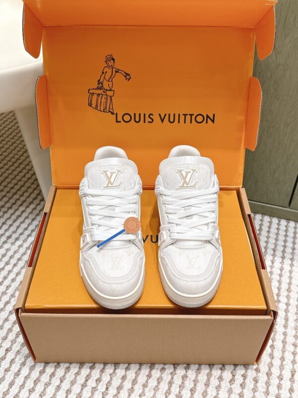 Louis Vuitton LV Trainer Maxi / LV Skate White & Cream Monogram Denim Sneakers