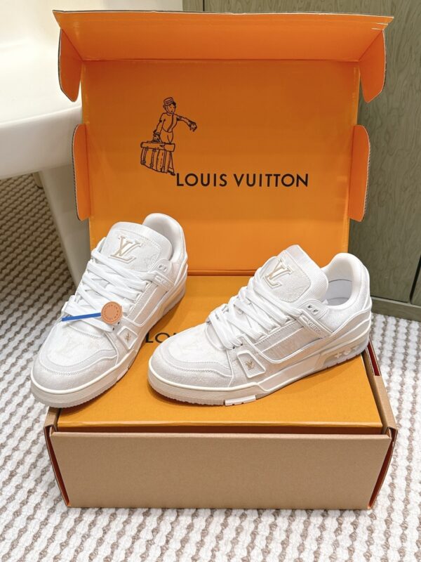 Louis Vuitton LV Trainer Maxi / LV Skate White & Cream Monogram Denim Sneakers