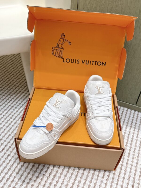Louis Vuitton LV Trainer Maxi / LV Skate White & Cream Monogram Denim Sneakers