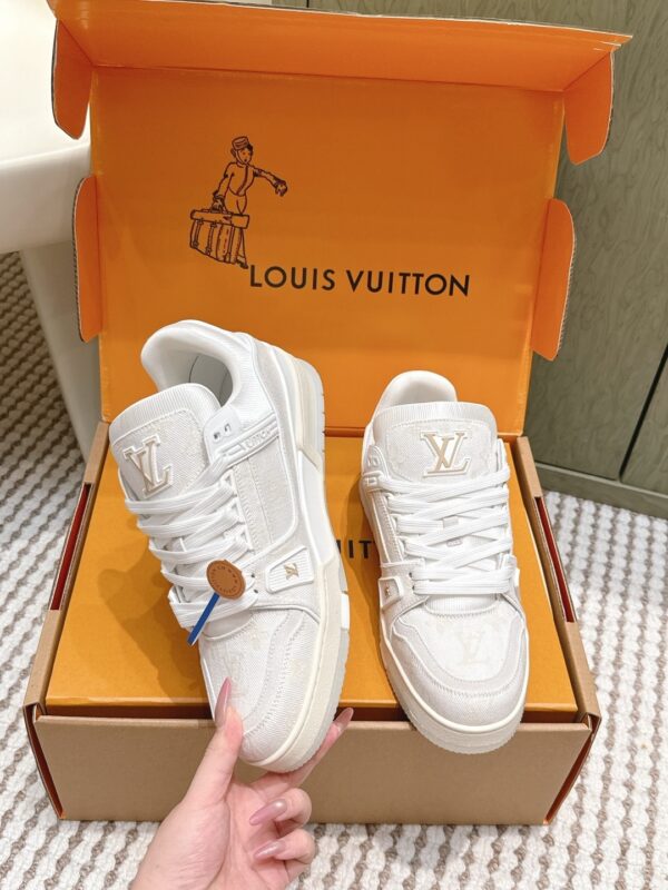 Louis Vuitton LV Trainer Maxi / LV Skate White & Cream Monogram Denim Sneakers