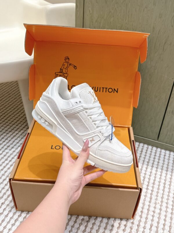 Louis Vuitton LV Trainer Maxi / LV Skate White & Cream Monogram Denim Sneakers