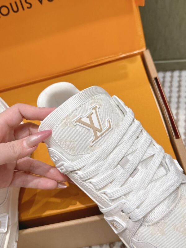 Louis Vuitton LV Trainer Maxi / LV Skate White & Cream Monogram Denim Sneakers