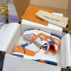sy_no_DE85B6CE8E861434F7A78F8702FD9FDA_0 Louis Vuitton LV Trainer Orange, Blue & White Retro Sneakers