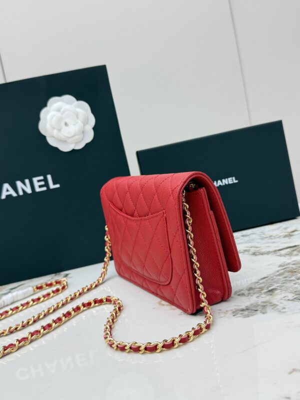 Red Quilted Textured Calfskin WOC Chain Wallet
