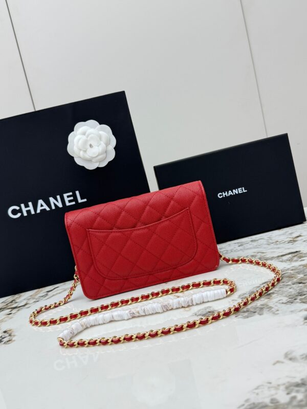 Red Quilted Textured Calfskin WOC Chain Wallet