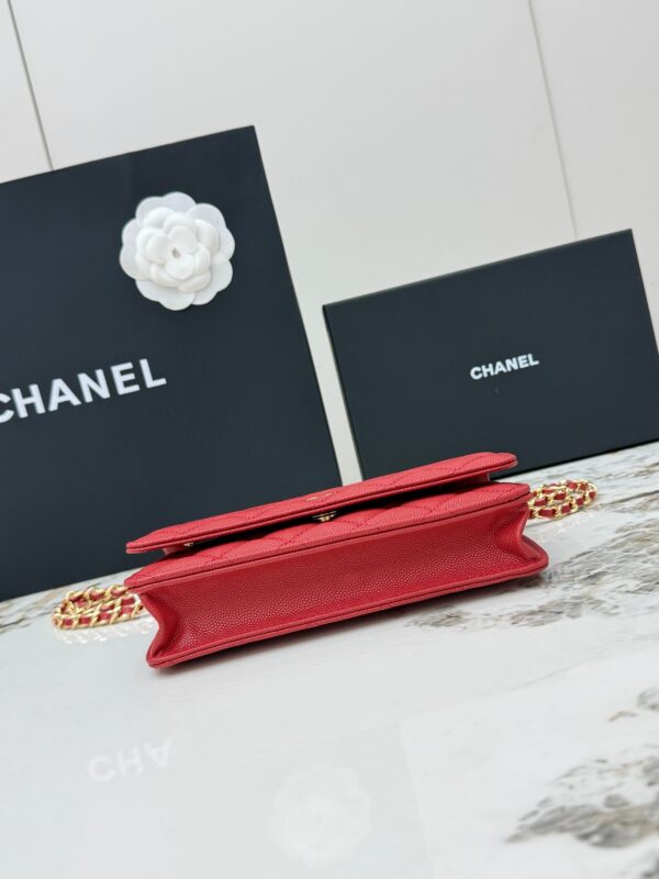 Red Quilted Textured Calfskin WOC Chain Wallet