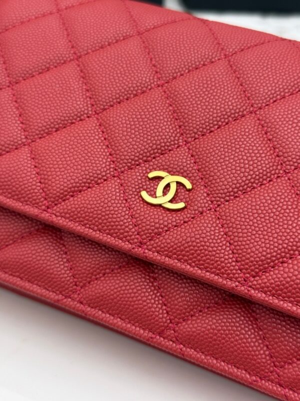 Red Quilted Textured Calfskin WOC Chain Wallet