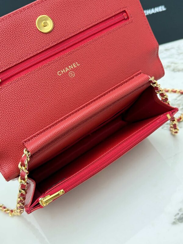 Red Quilted Textured Calfskin WOC Chain Wallet