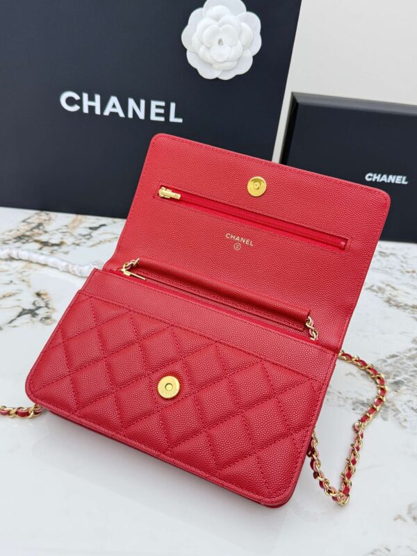 Red Quilted Textured Calfskin WOC Chain Wallet