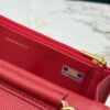 Red Quilted Textured Calfskin WOC Chain Wallet