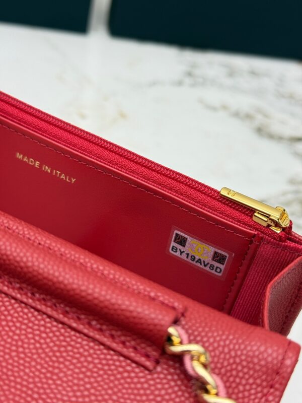 Red Quilted Textured Calfskin WOC Chain Wallet