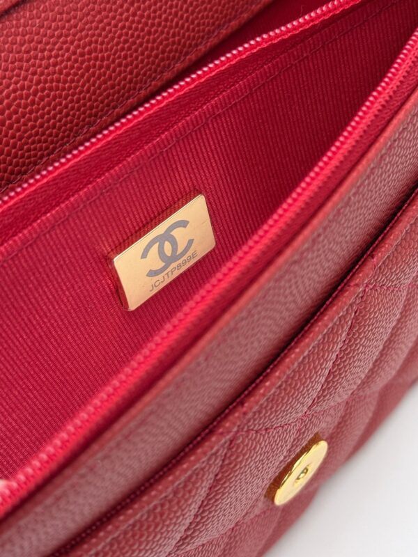 Red Quilted Textured Calfskin WOC Chain Wallet