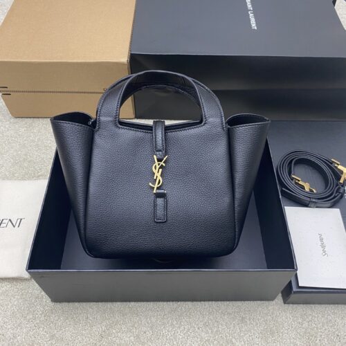 Bea Small Tote Bag – Black Textured Suede & Gold