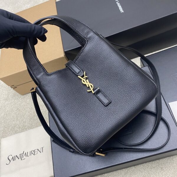 Bea Small Tote Bag – Black Textured Suede & Gold
