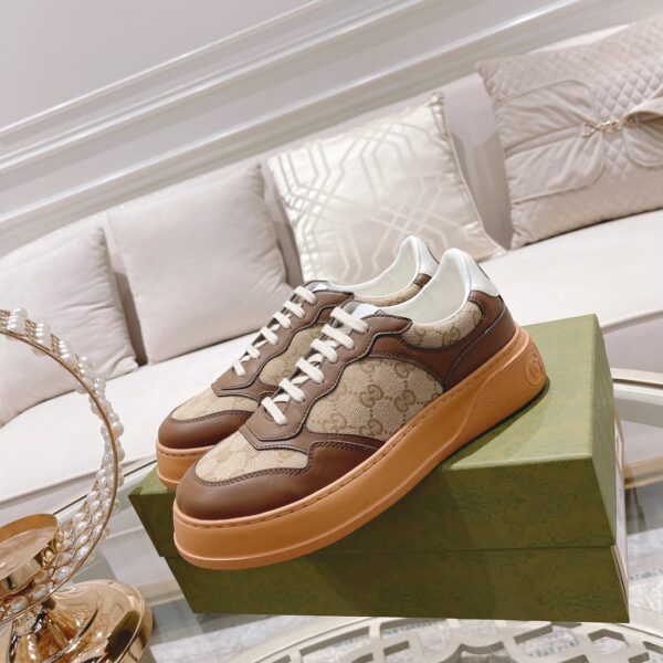 sy_no_DF7C8FECD0EA50EE29FDC48701604CED_3 Gucci Re-Web Mocha Brown GG Canvas Platform Sneakers