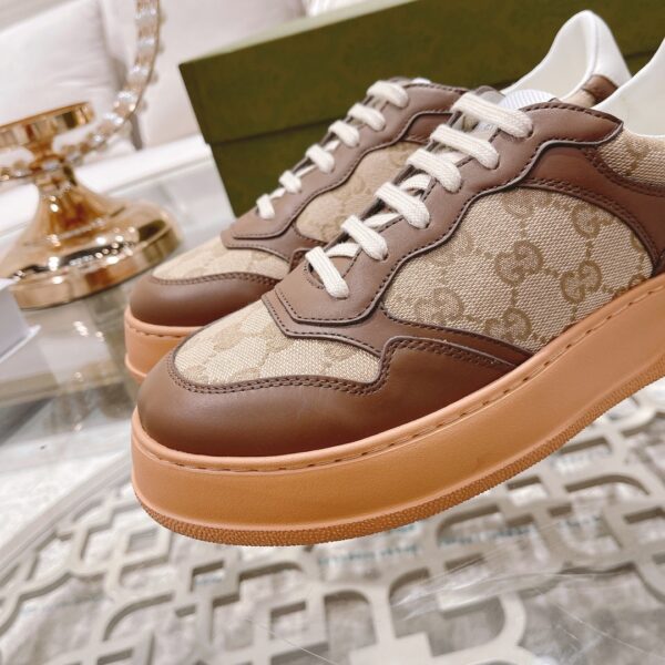 sy_no_DF7C8FECD0EA50EE29FDC48701604CED_7 Gucci Re-Web Mocha Brown GG Canvas Platform Sneakers