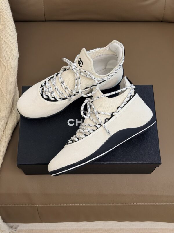 Chanel High-Top Sneakers in Ivory Suede & Knit