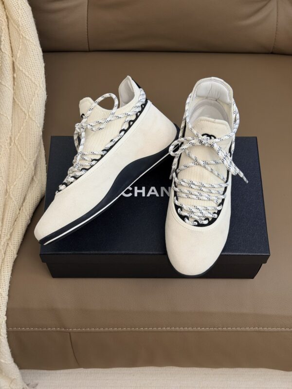 Chanel High-Top Sneakers in Ivory Suede & Knit