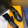 sy_no_E163A188E9D08E58E93B96CD05175790_2 Prada Black Brushed Leather Metal Bar Loafers