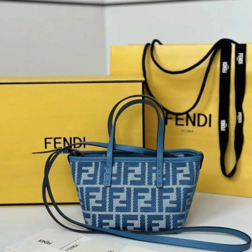 Fendi Mini Roll Bag – Blue Denim Jacquard