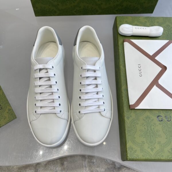 Gucci Ace Perforated Interlocking G Sneaker in White & Grey Leather