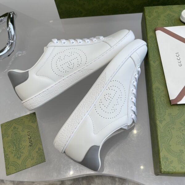 Gucci Ace Perforated Interlocking G Sneaker in White & Grey Leather