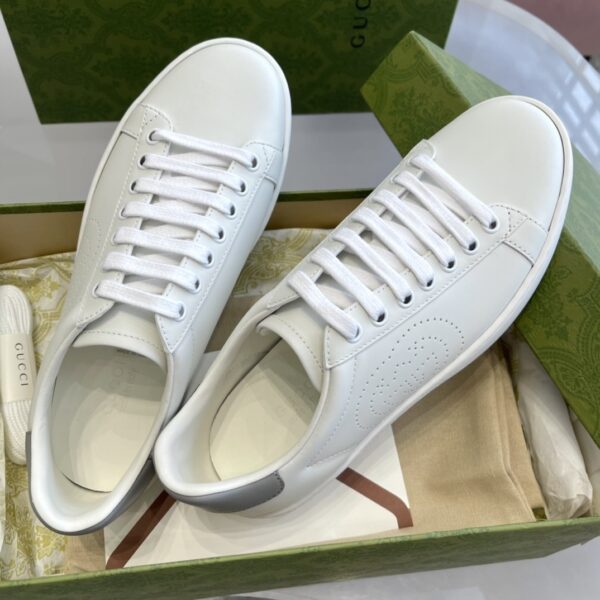 Gucci Ace Perforated Interlocking G Sneaker in White & Grey Leather