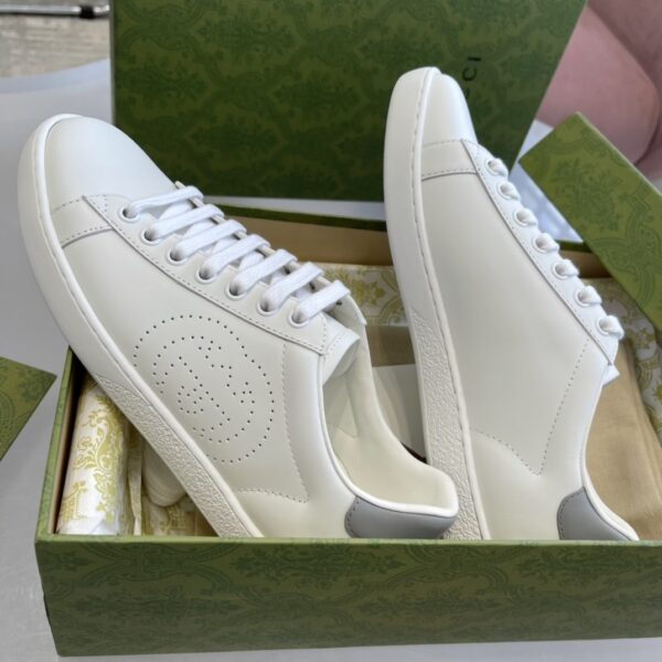 Gucci Ace Perforated Interlocking G Sneaker in White & Grey Leather